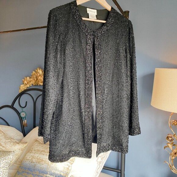 Vintage 80s Stenay 100% Silk Black Beaded Evening Opera Jacket - Picture 2 of 13